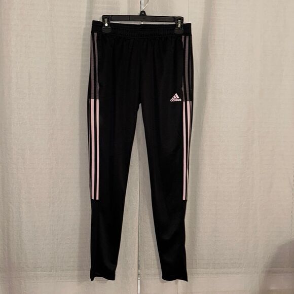 adidas S Performance Athletic Three Stripe Black Pink Ankle Zip Track Pants - Picture 1 of 14